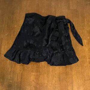 Miami | Black | Floral Jacquard Wrap Mini Skirt